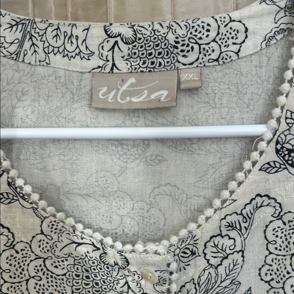 Utsa Toile Floral Print Button Front Dress with Lace and ToileTrim Size XXL
0102